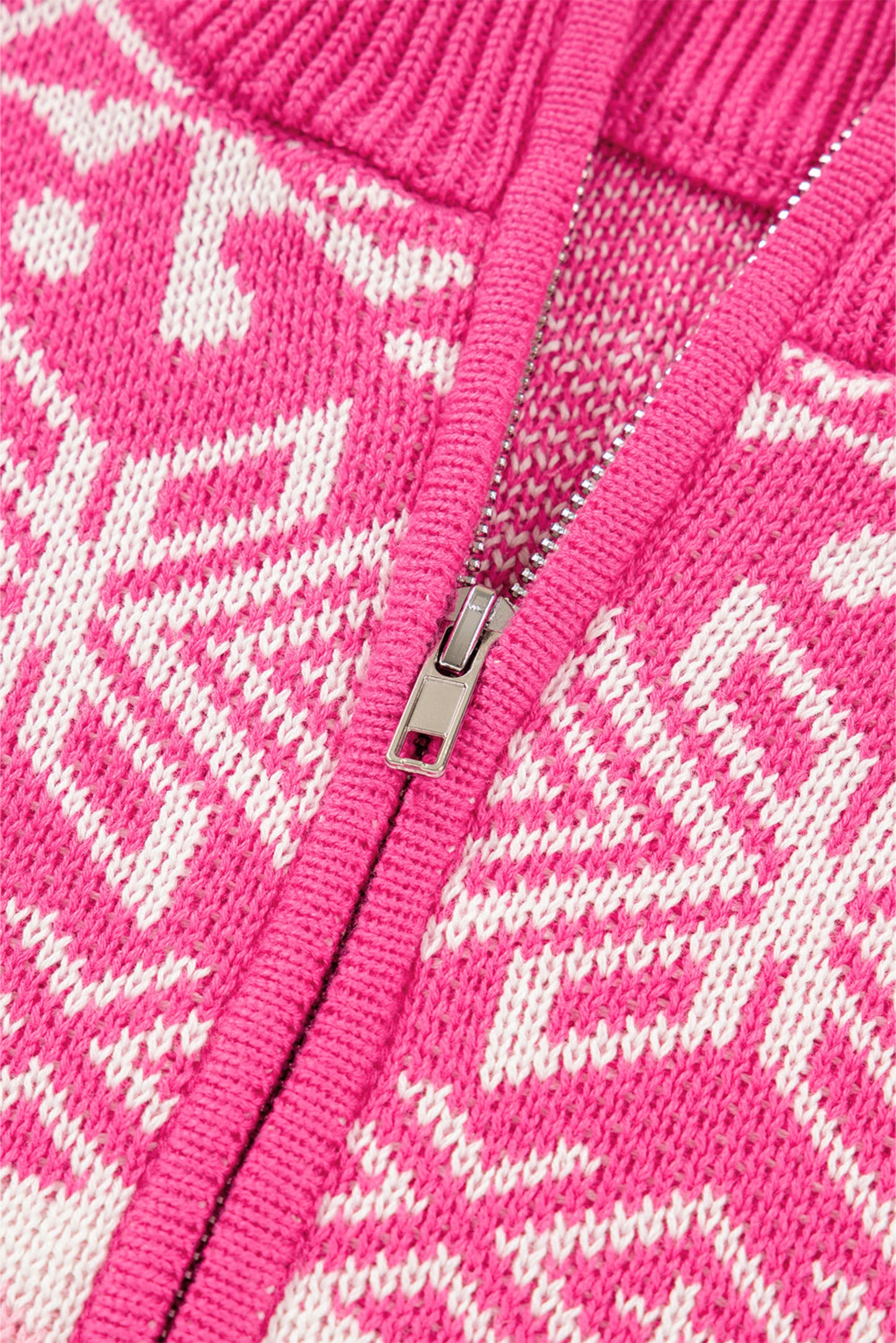 Rose Red Snowflake Quarter-Zip Collared Sweater – Cozy Holiday Knit Pullover for Women