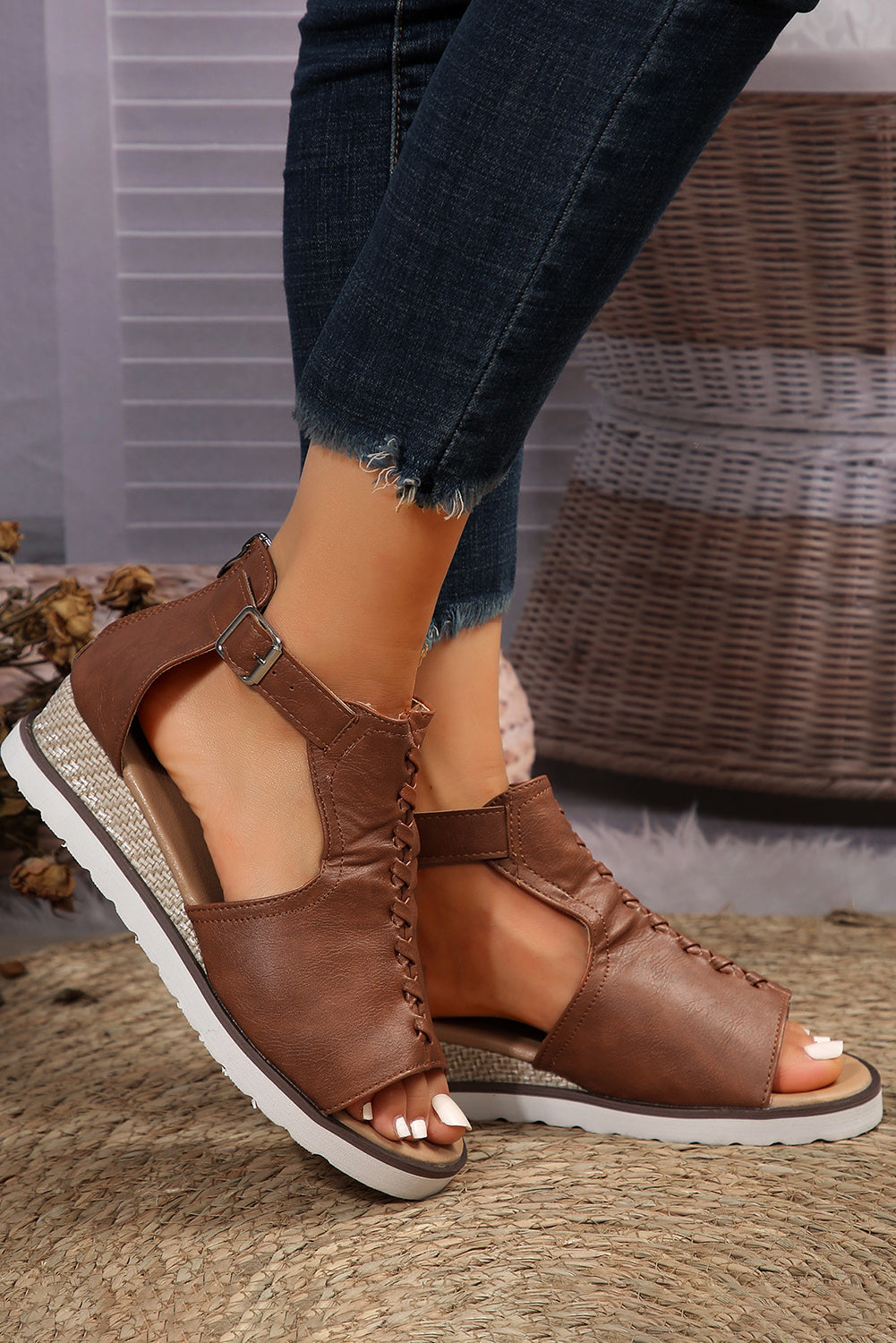 Cutout Buckle Strap Platform Slides Shoes
