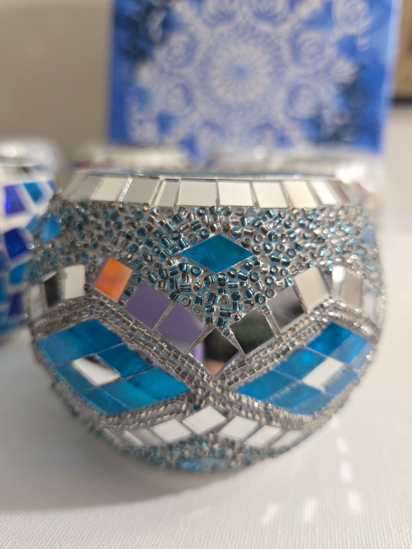 HANDCRAFTED GLASS MOSAIC CANDLE HOLDERS - ARTISAN TEALIGHT ACCENT