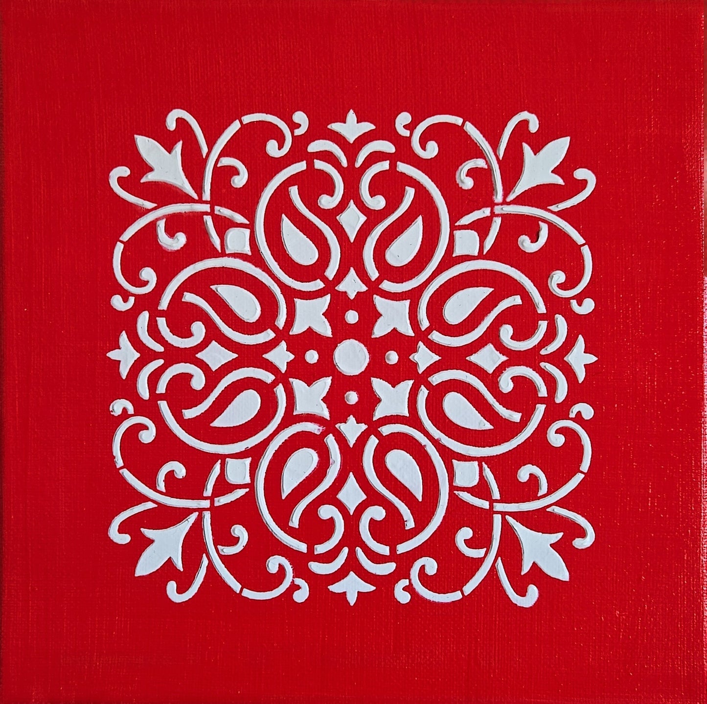 HAND PAINTED TEXTURED MANDALA ART - RED AND WHITE - JAG Universal Collection