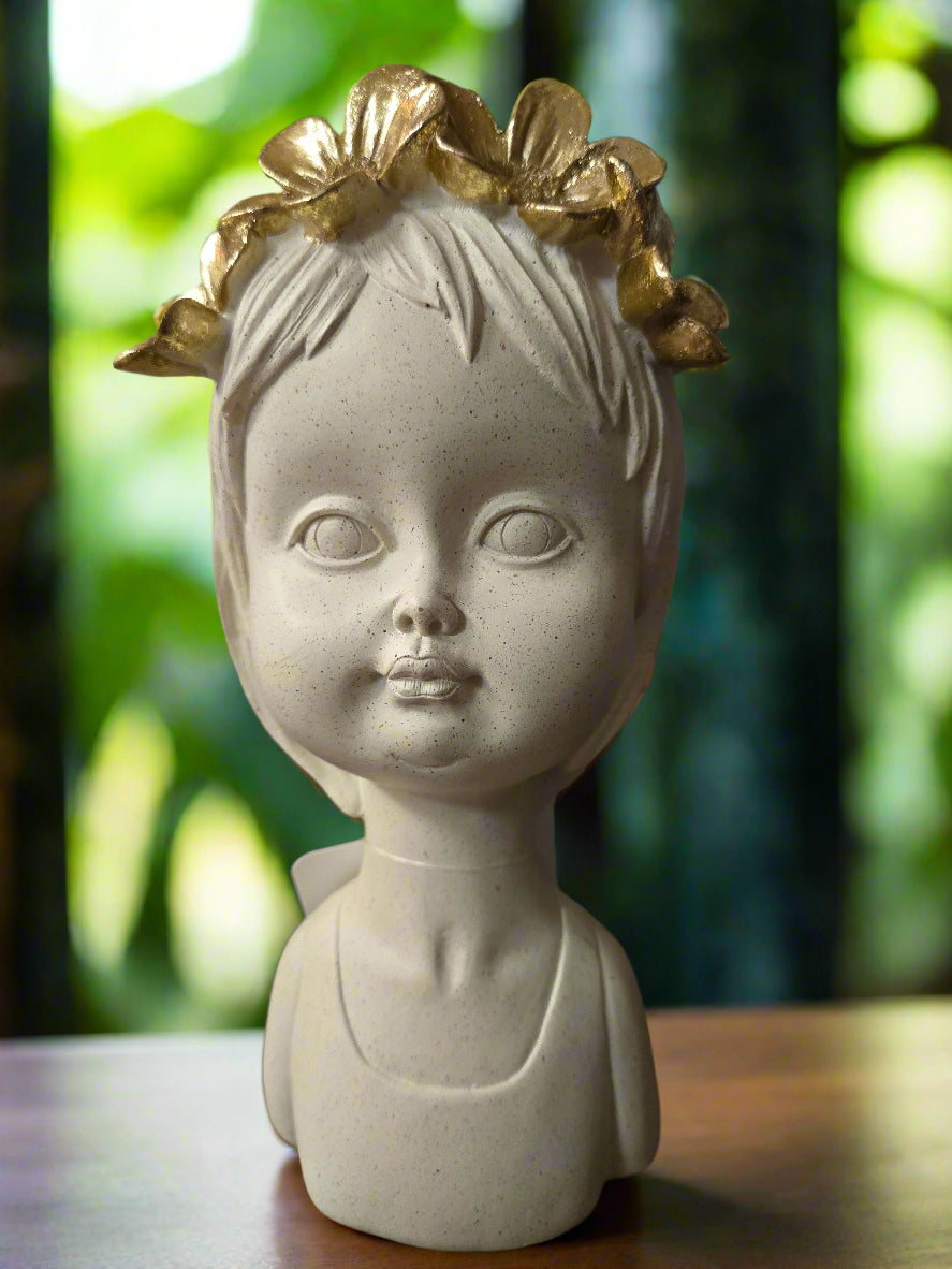 FLOWER CHILD CLAY SCULPTURE - BEIGE & GOLD