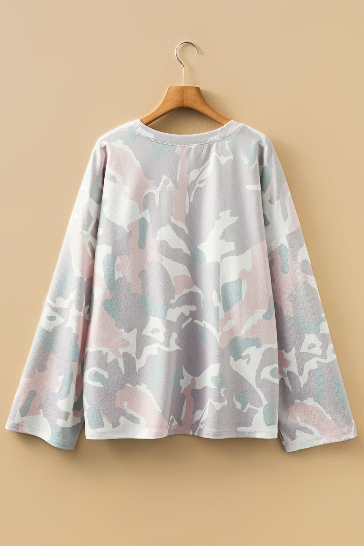 Plus Size Camo Print Long Sleeve Pullover – Drop Shoulder, Loose Fit, 1X–4X