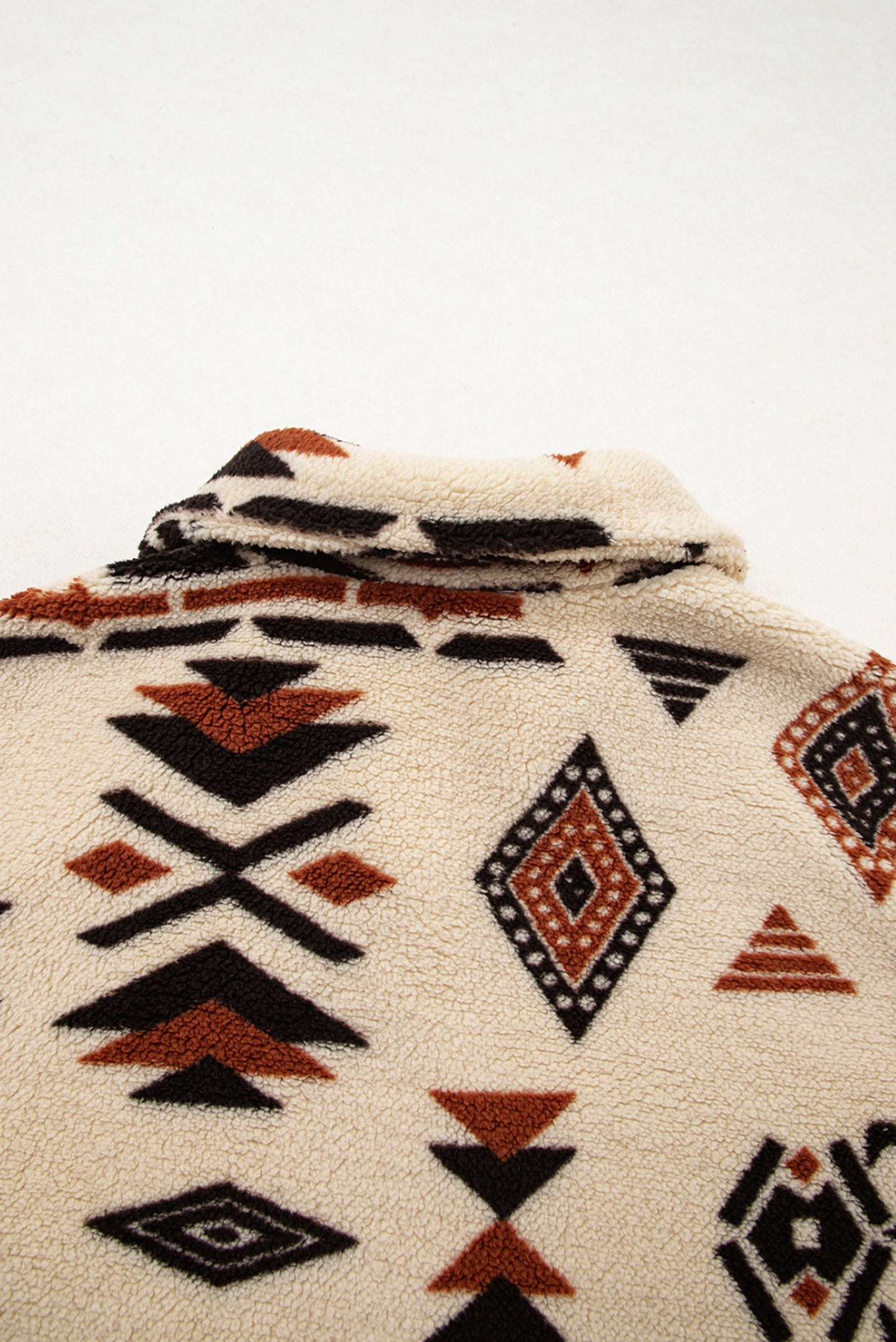 Beige Western Aztec Half Zip Plush Sweatshirt – Cozy Tribal Print Fleece Pullover for Women | Warm Boho Winter Jacket with Pockets