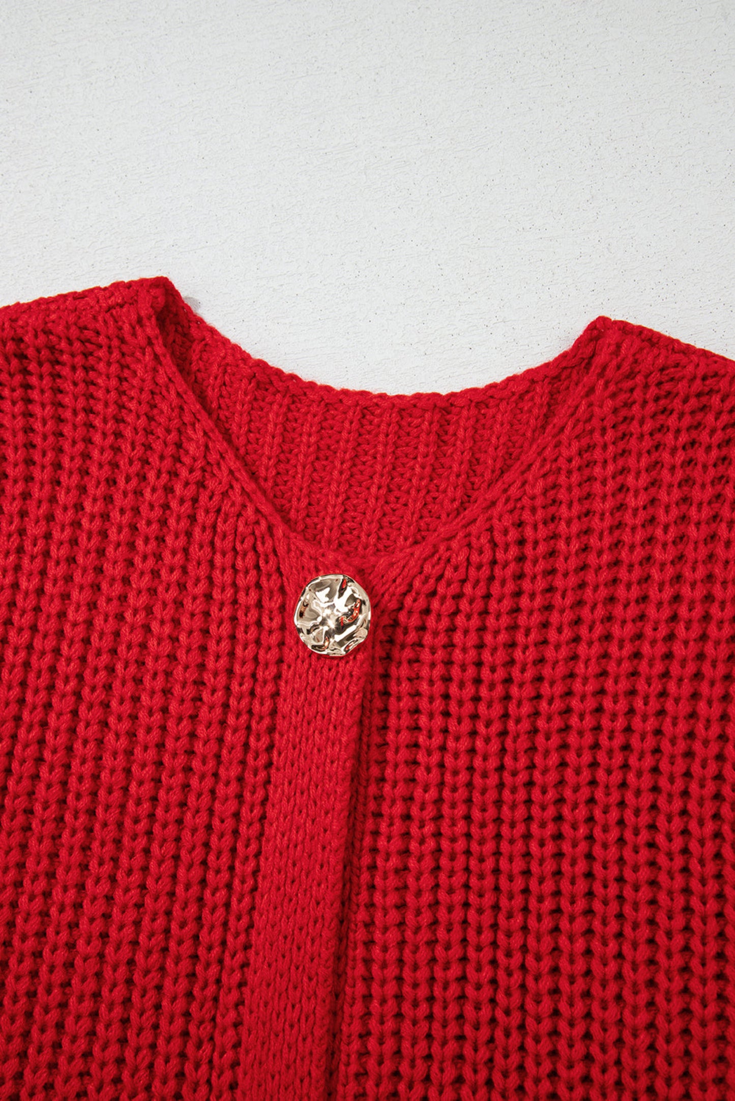 Firey Red Chunky Knit Buttoned Sweater Vest for Women – Cozy Fall Layer with Side Pockets