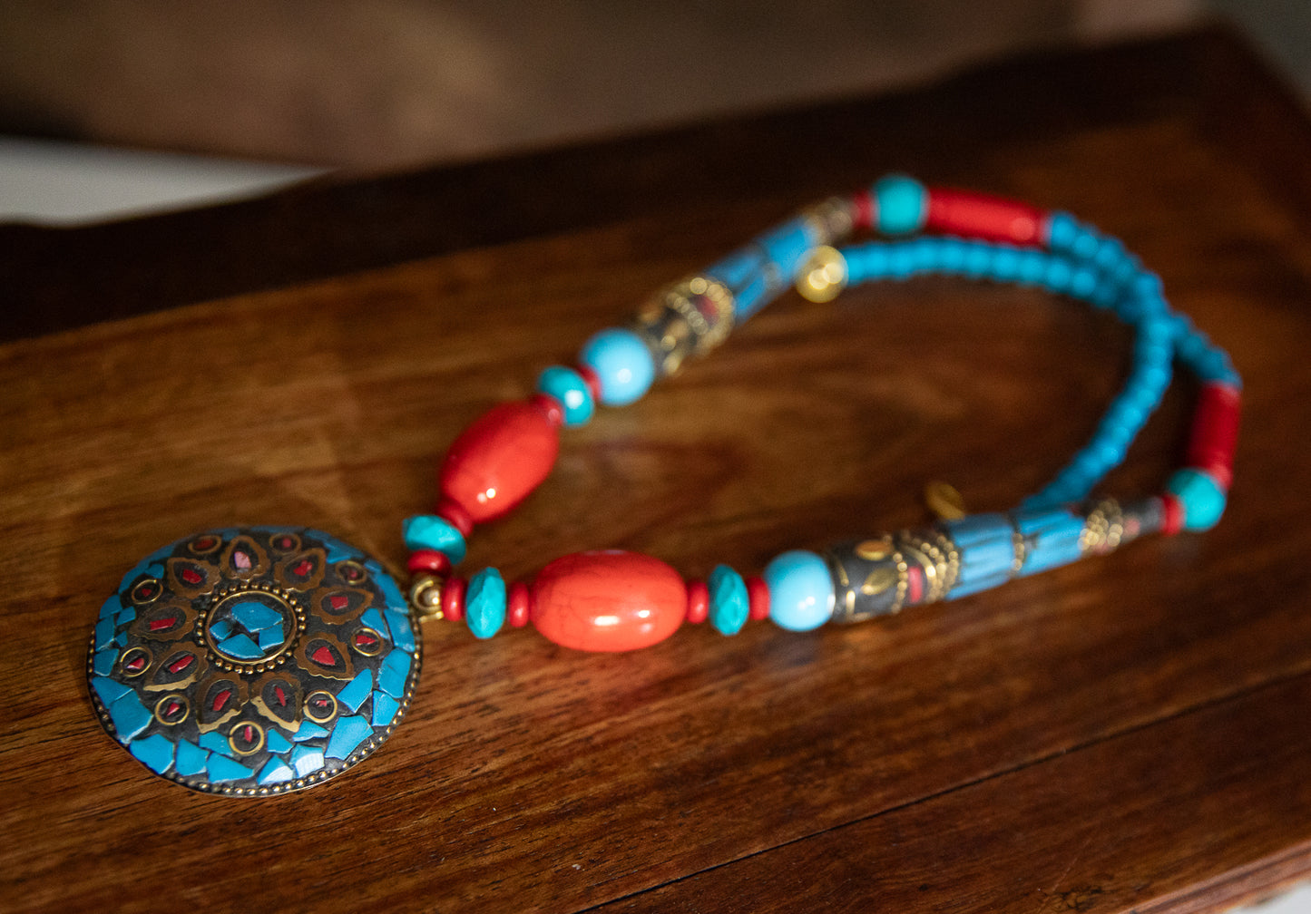 TRADITIONAL MOROCCAN DESIGN BEAD AND STONES NECKLACE -BLUE - JAG Universal Collection