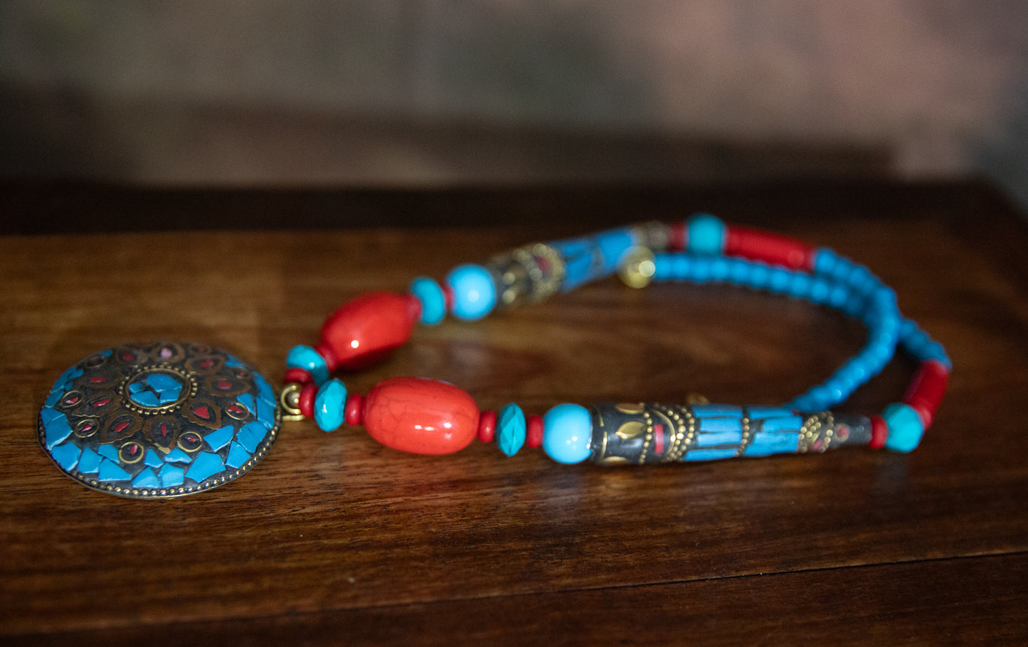 TRADITIONAL MOROCCAN DESIGN BEAD AND STONES NECKLACE -BLUE - JAG Universal Collection