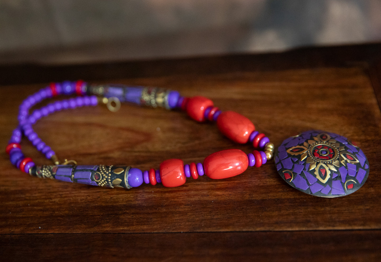 TRADITIONAL MOROCCAN DESIGN BEAD AND STONES NECKLACE -PURPLE - JAG Universal Collection