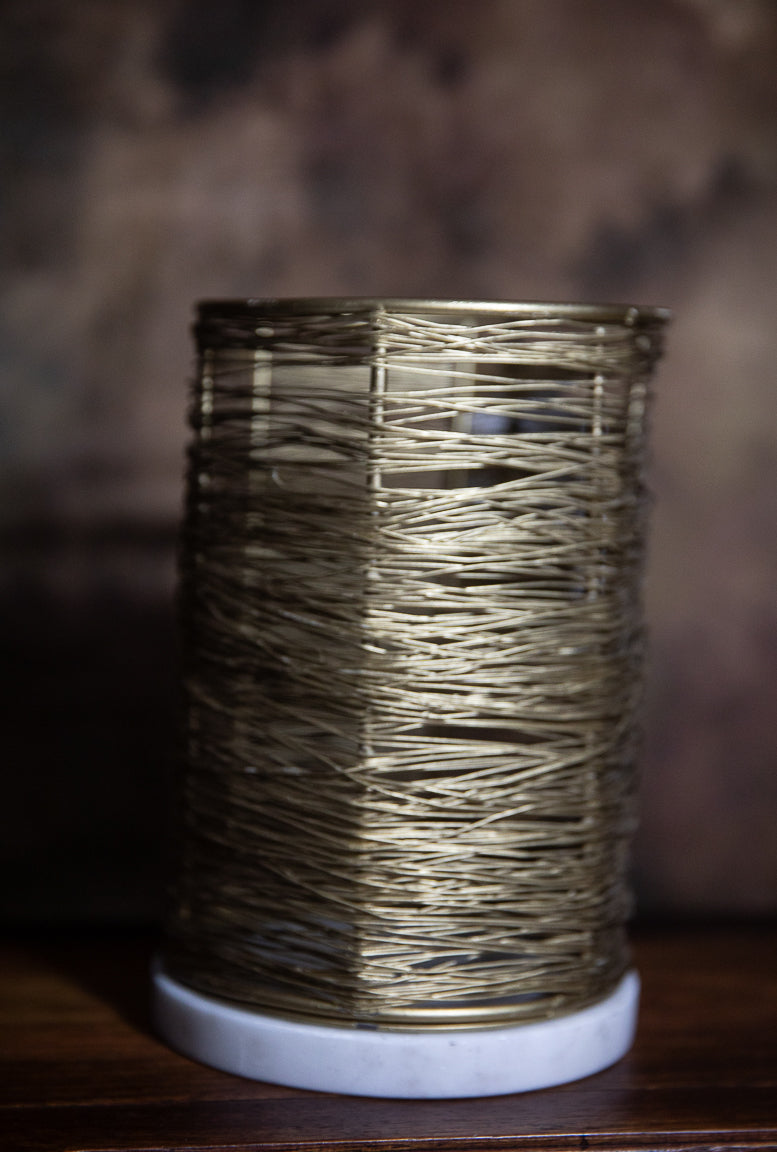 Gold Wire Utensil Holder with Marble Base