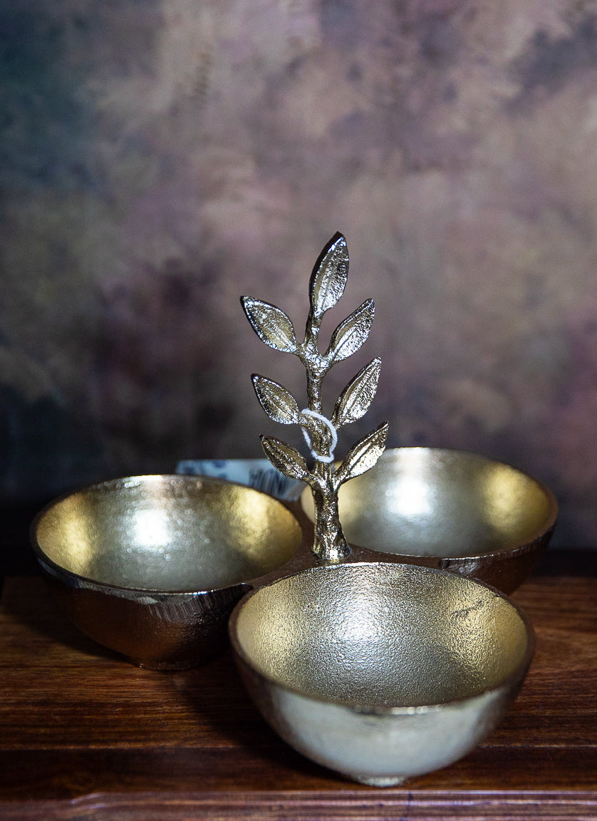 Gold Leaf Triple Snack Bowl Set