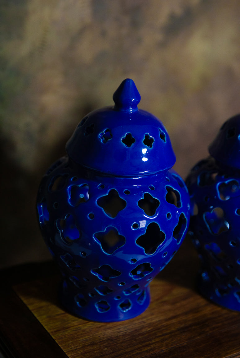 Blue Ceramic Lantern Candle Holder