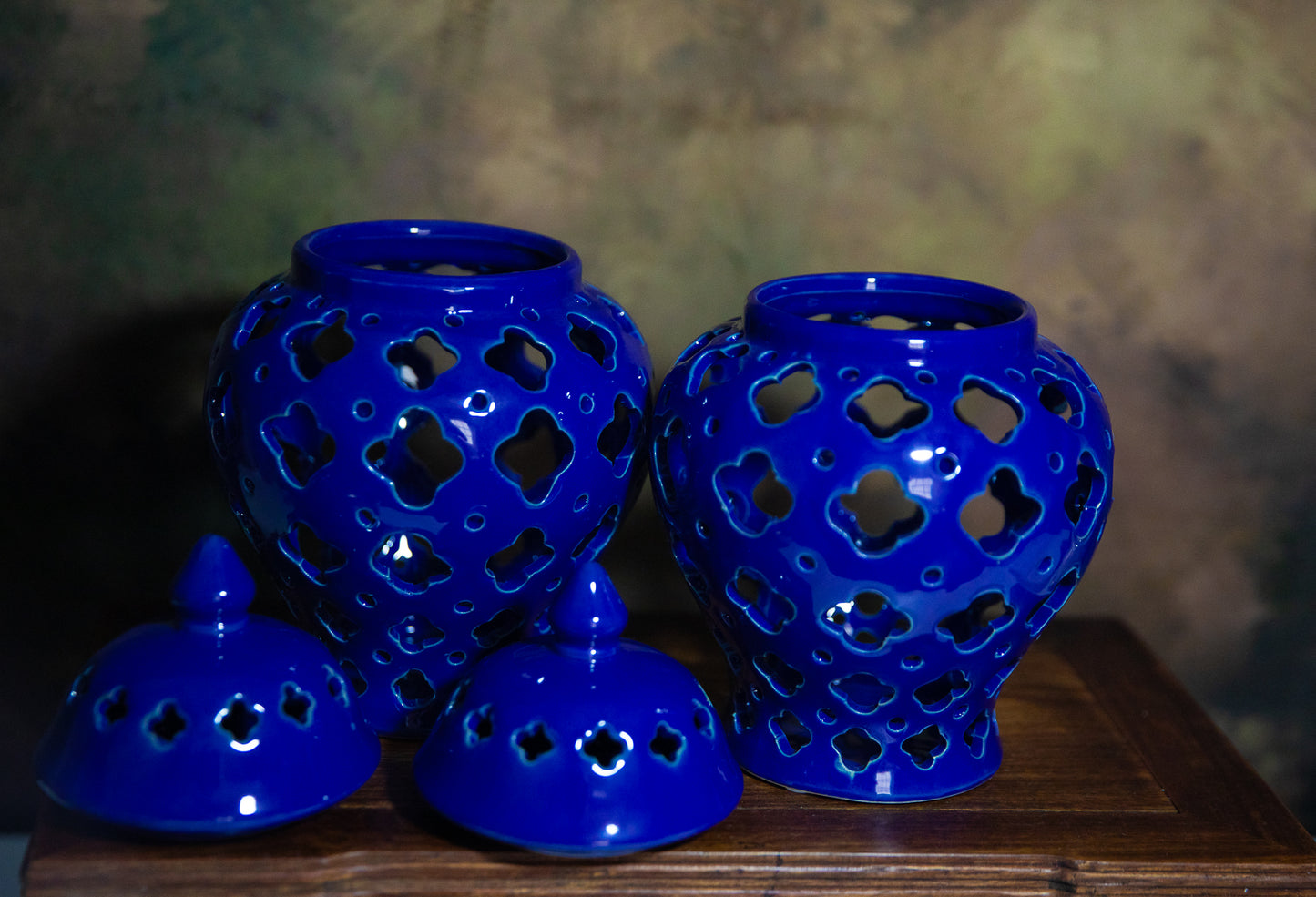 Blue Ceramic Lantern Candle Holder