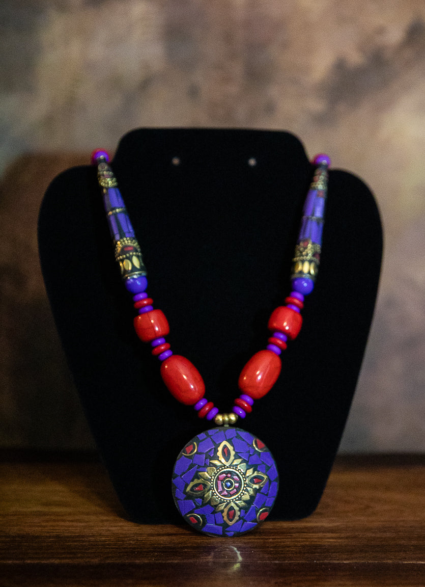 TRADITIONAL MOROCCAN DESIGN BEAD AND STONES NECKLACE -PURPLE