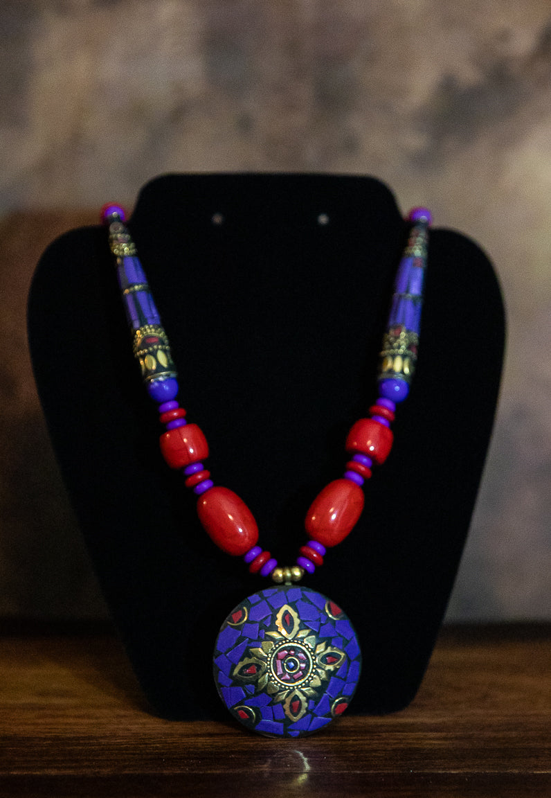 TRADITIONAL MOROCCAN DESIGN BEAD AND STONES NECKLACE -PURPLE