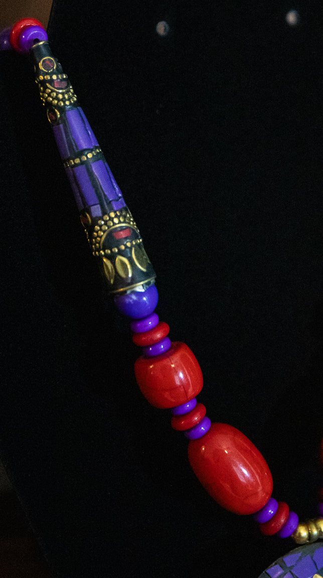 TRADITIONAL MOROCCAN DESIGN BEAD AND STONES NECKLACE -PURPLE