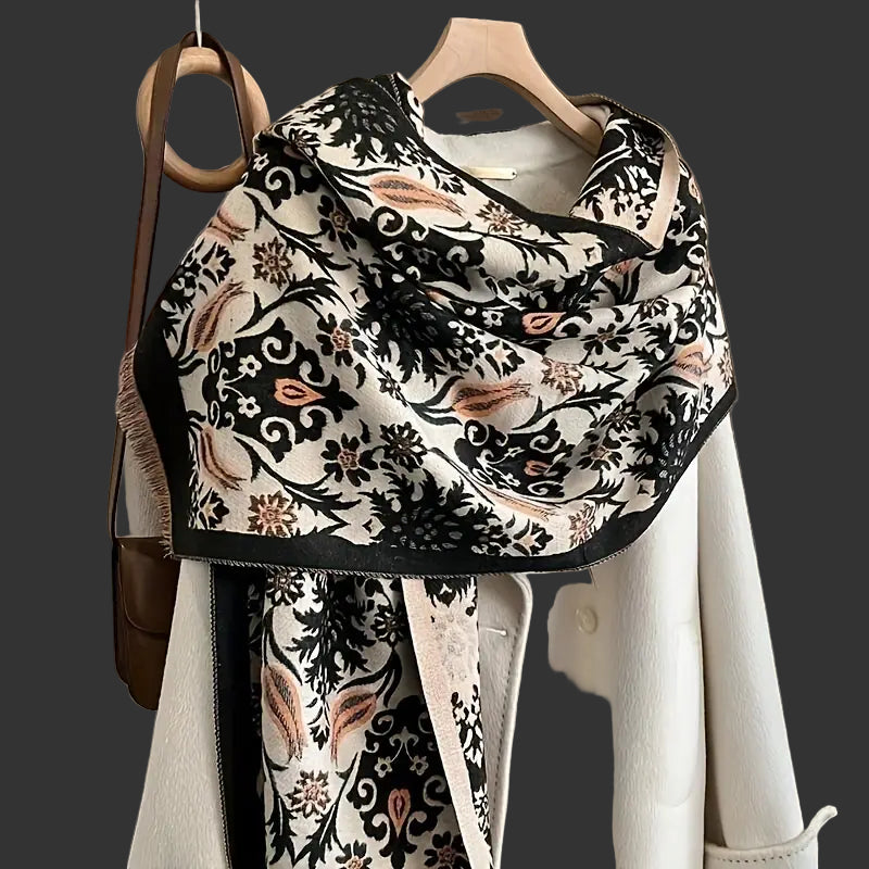 ELEGANT FLORAL WOOL SHAWL SCARF
