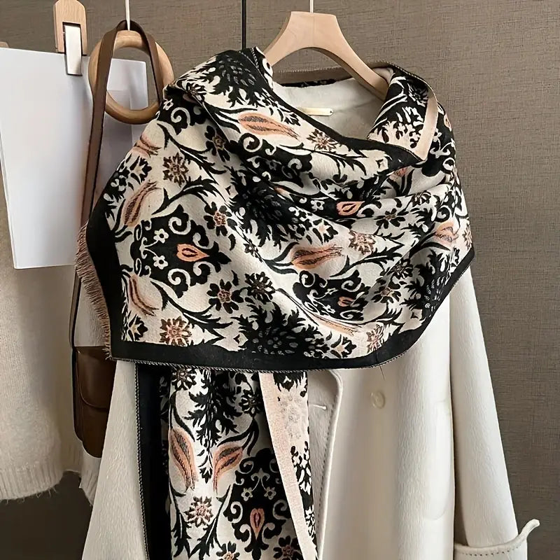 ELEGANT FLORAL WOOL SHAWL SCARF