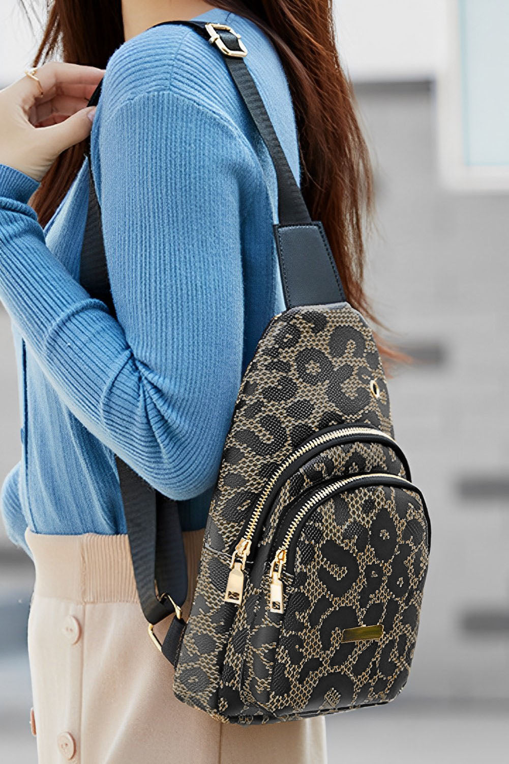 Leopard Print PU Leather Sling Bag – Women’s Crossbody Bag