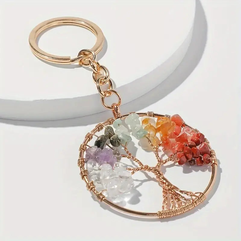 TREE OF LIFE KEY CHAIN - NATURAL STONES AND GOLD