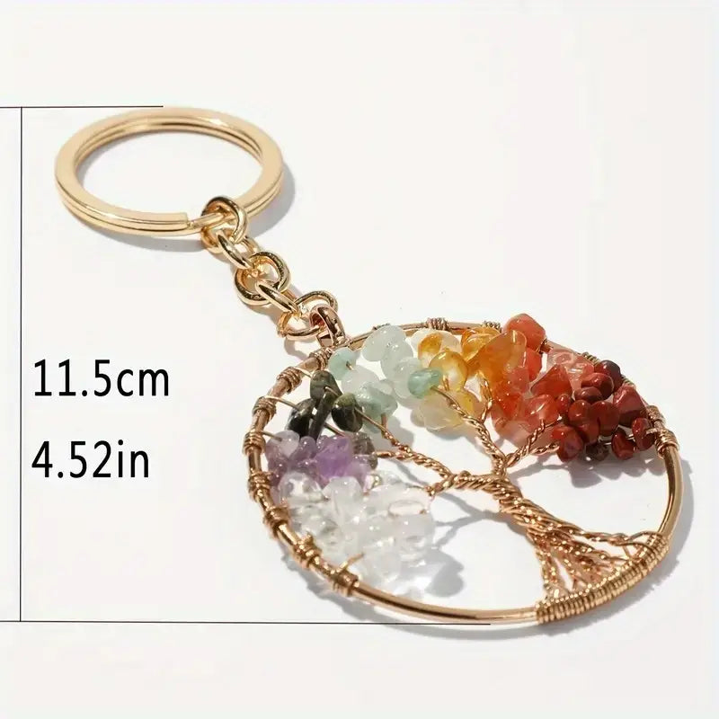 TREE OF LIFE KEY CHAIN - NATURAL STONES AND GOLD