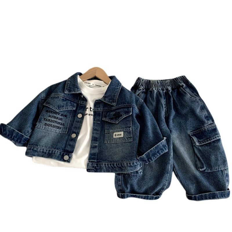 Boys' denim suit for spring and autumn children