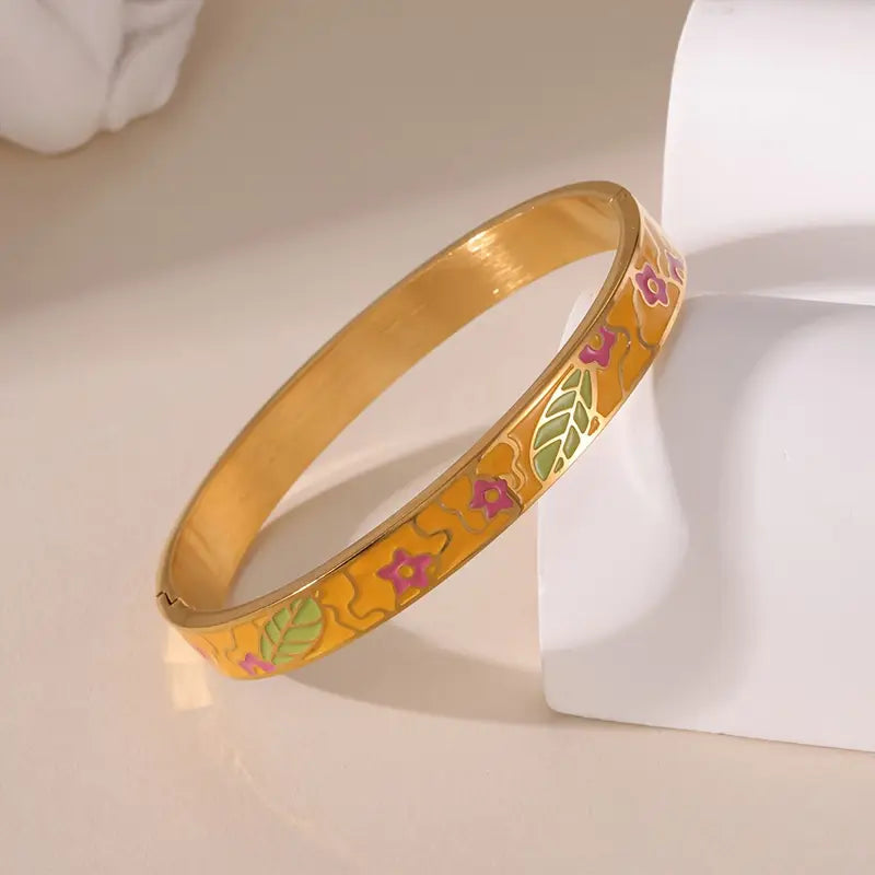 ASIAN FLORAL DESIGN GOLD ENAMEL COLORED BANGLES/BRACELETS - JAG Universal Collection