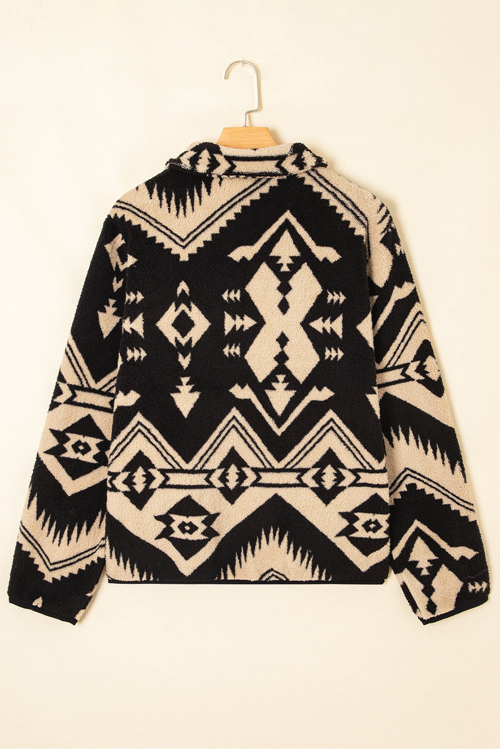 Black Western Aztec Half Zip Plush Sweatshirt – Cozy Tribal Print Fleece Pullover for Women | Warm Boho Winter Jacket with Pockets