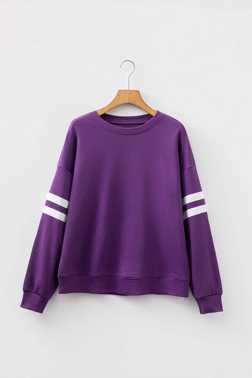 Purple Preppy Striped Sleeve Loose Sweatshirt