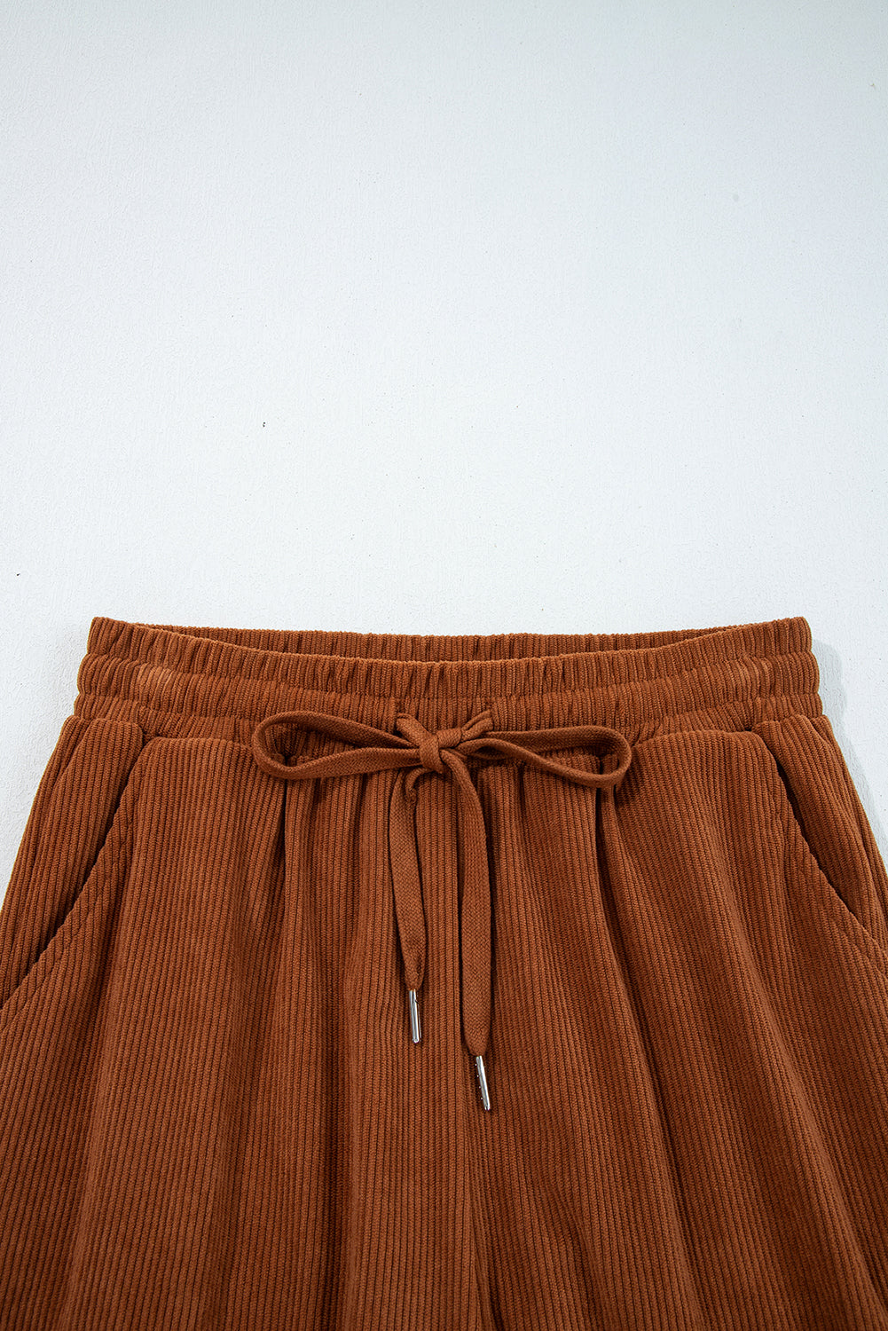 Women’s Corduroy Drawstring Lounge Pants – High-Waisted Soft Casual Trousers Chestnut