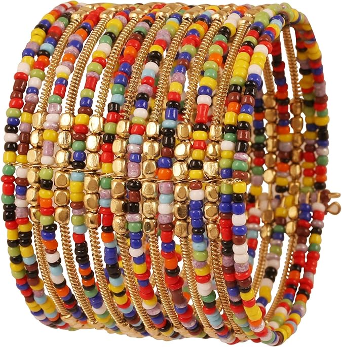 BOHEMIAN DESIGN BEADED CUFF BRACELET - ADJUSTABLE - JAG Universal Collection