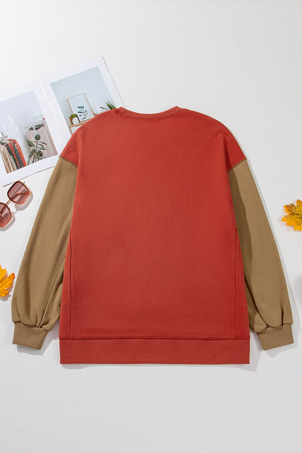 Women’s Colorblock Patchwork Sweatshirt – Gold Flame Drop Shoulder Pullover