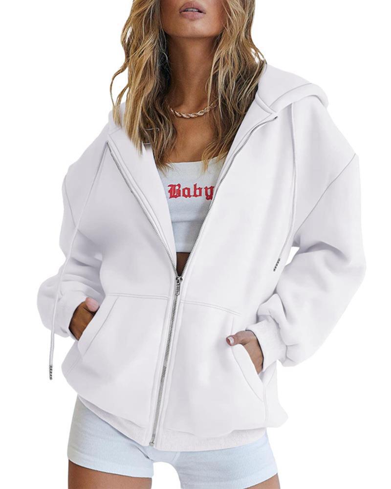 Effortless Zip Hoodie – Off-Shoulder Casual Lounge Jacket