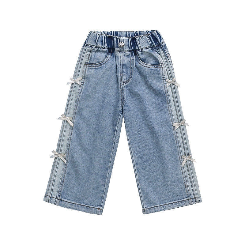 Cute Butterfly Knot Denim Pants for Kids