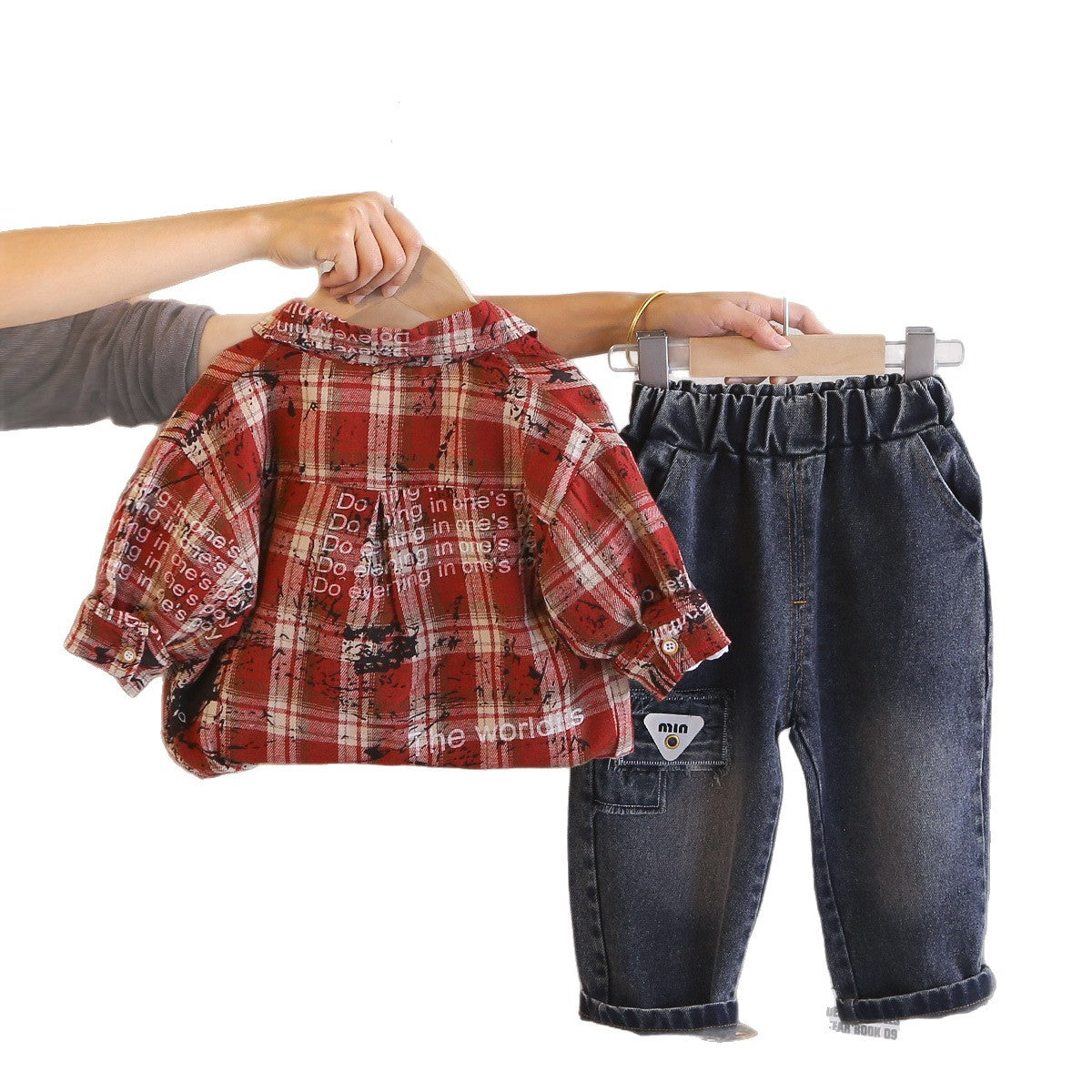 Three piece checkered shirt set for children and babies
