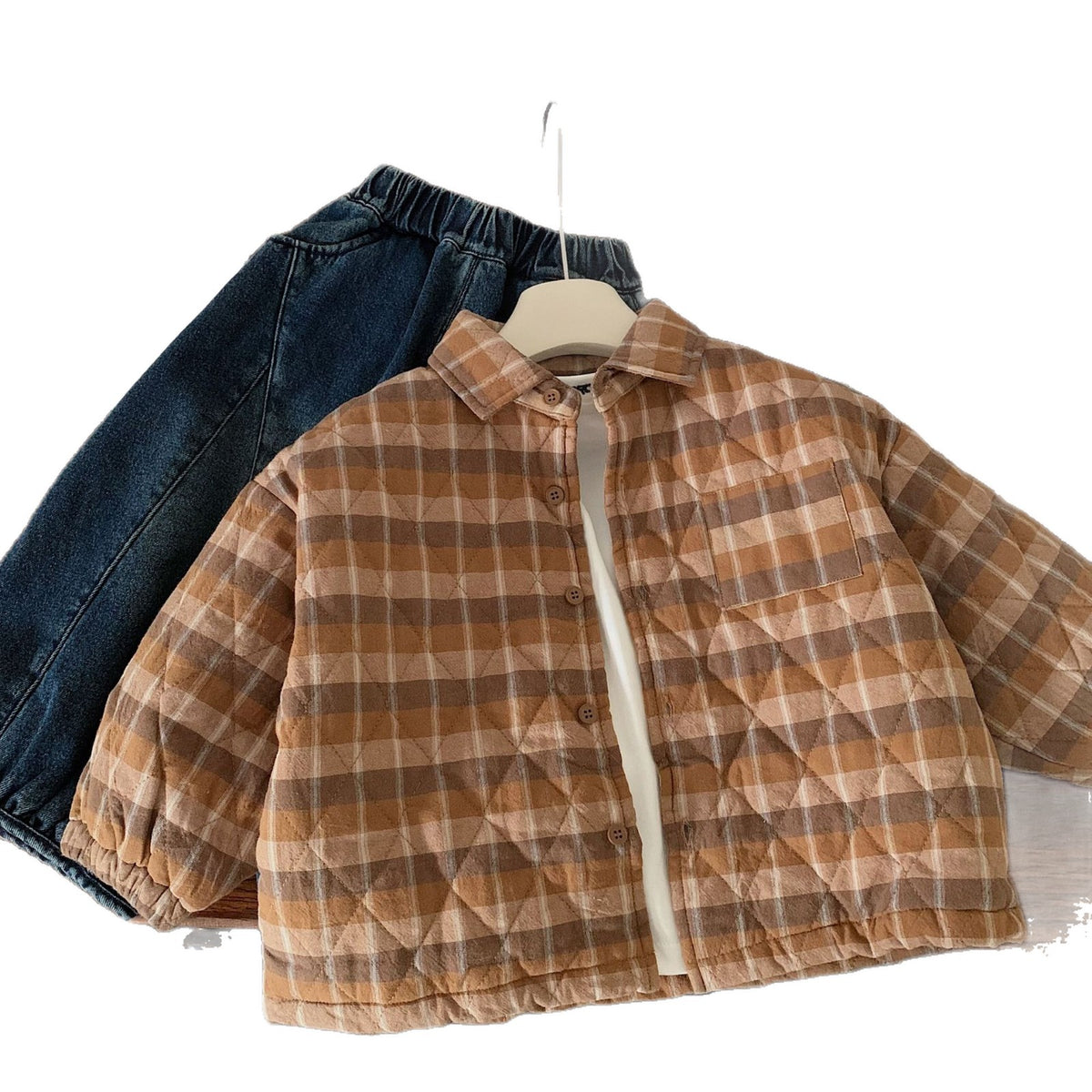 Vintage plaid cotton warm jacket for children in winter