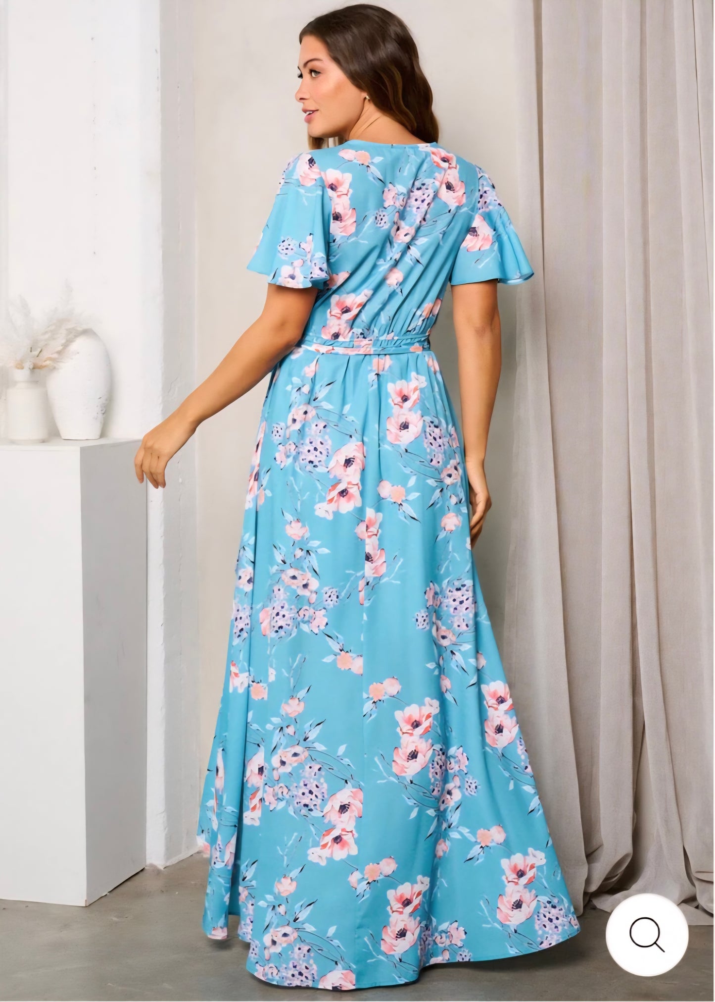 WOMEN'S SHORT SLEEVE HIGH-LOW WRAP FLORAL MAXI DRESS - JAG Universal Collection
