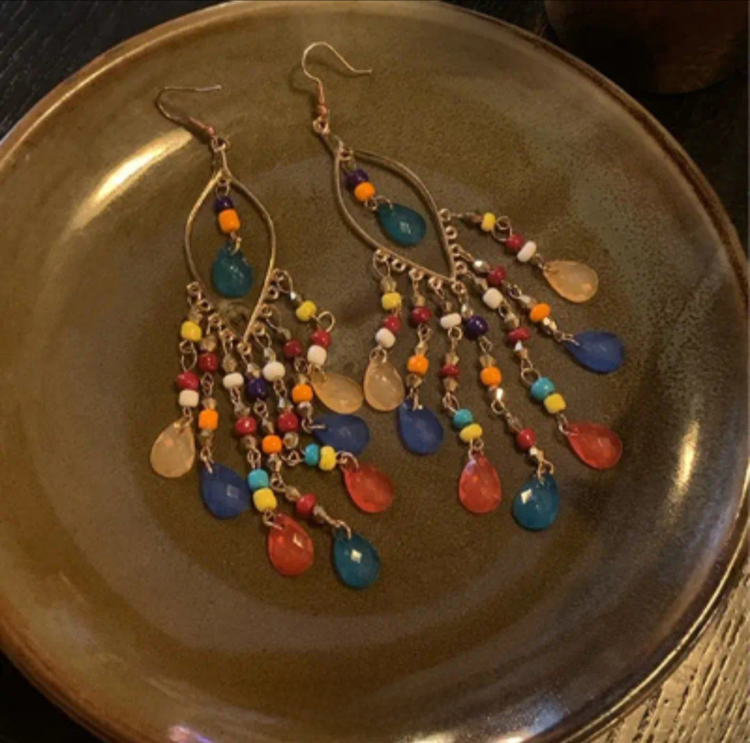 BOHEMIAN STYLE BEADED DANGLE EARRINGS