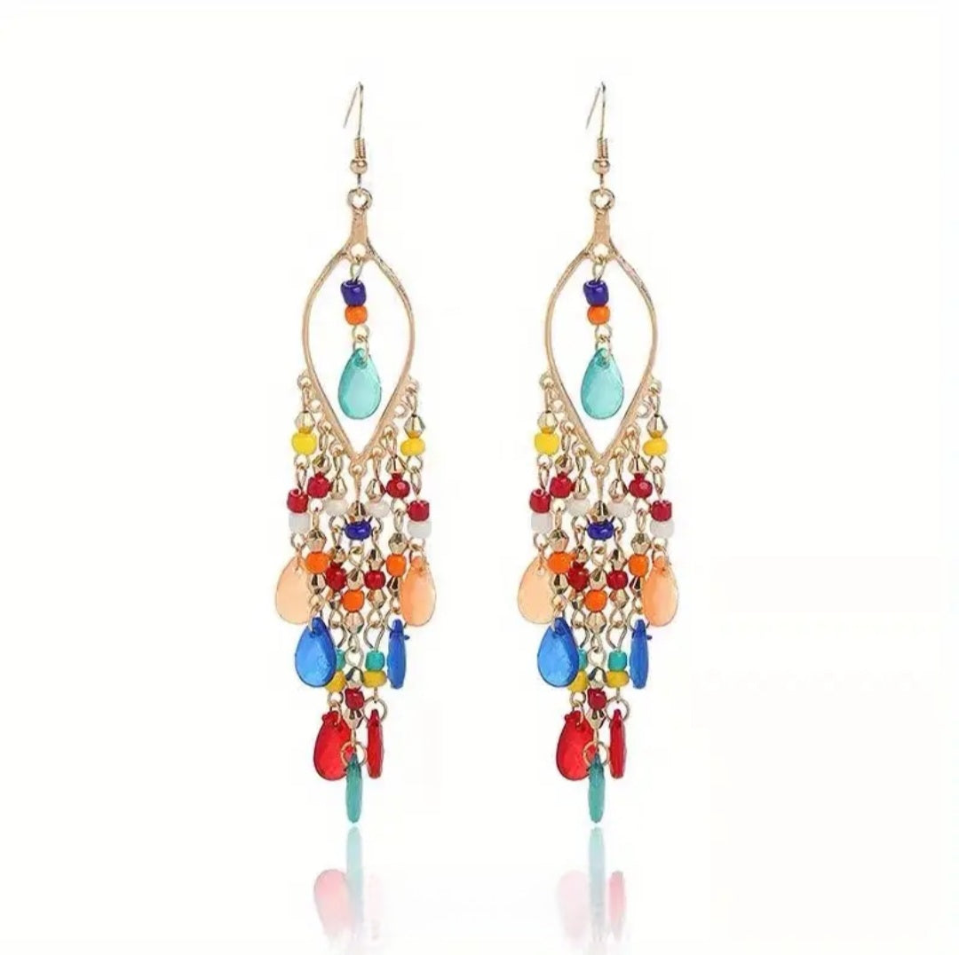 BOHEMIAN STYLE BEADED DANGLE EARRINGS