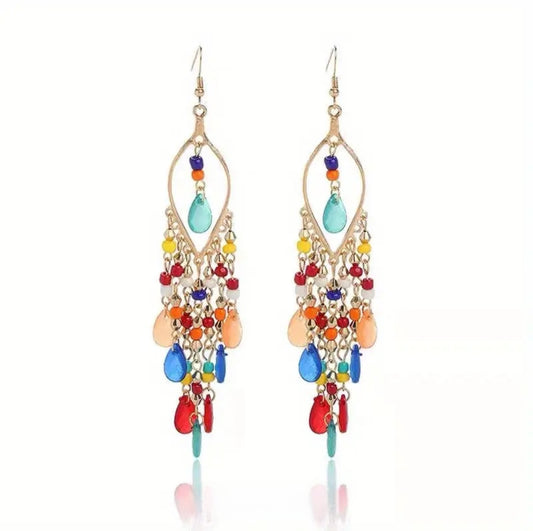 BOHEMIAN STYLE BEADED DANGLE EARRINGS