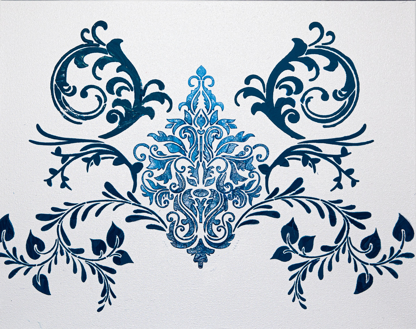 Blue Dahlia Arabesque – 16" x 20" Mixed Media Painting