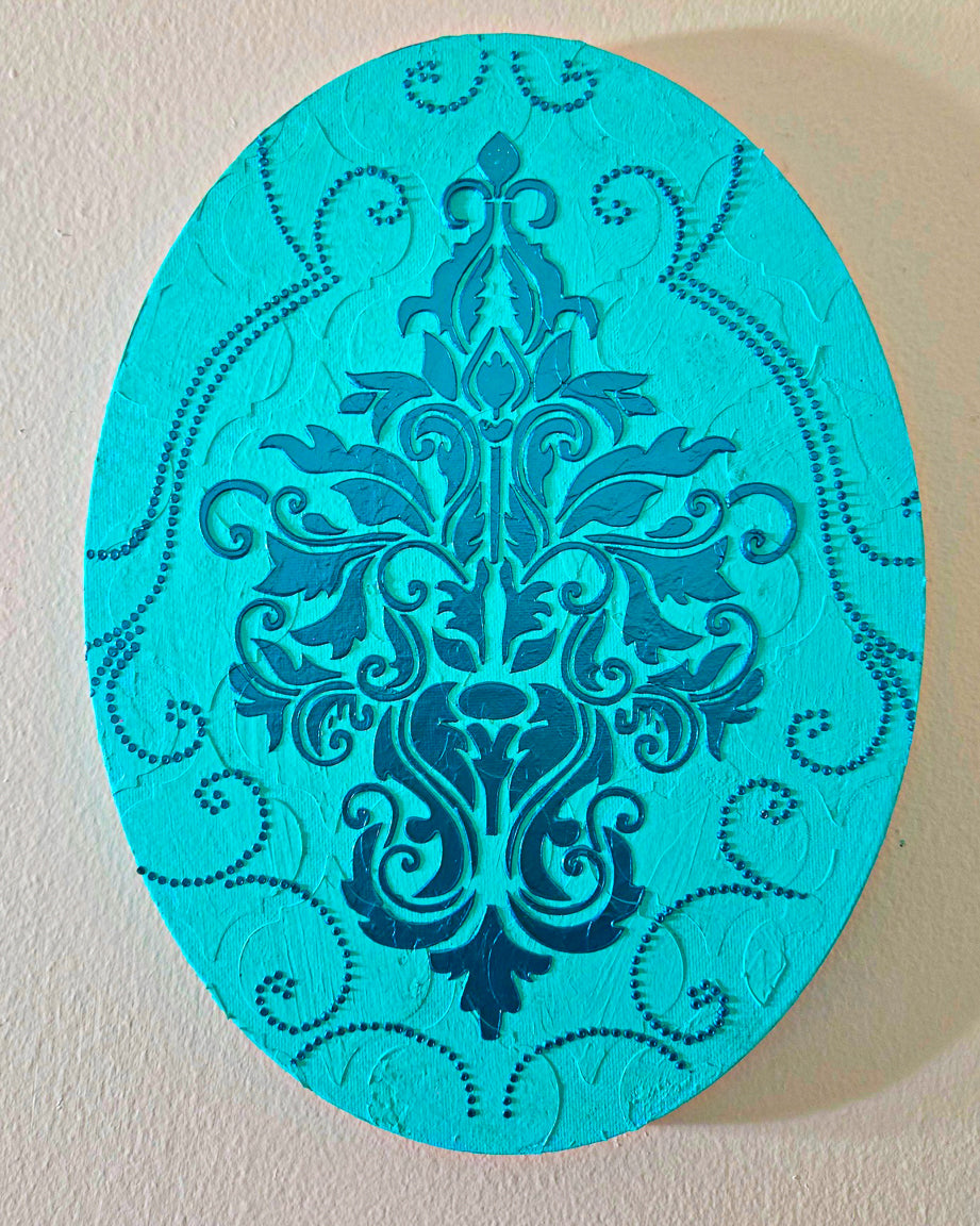 Noor-e-Feroza – 12" x 8" Oval Canvas - Mixed Media