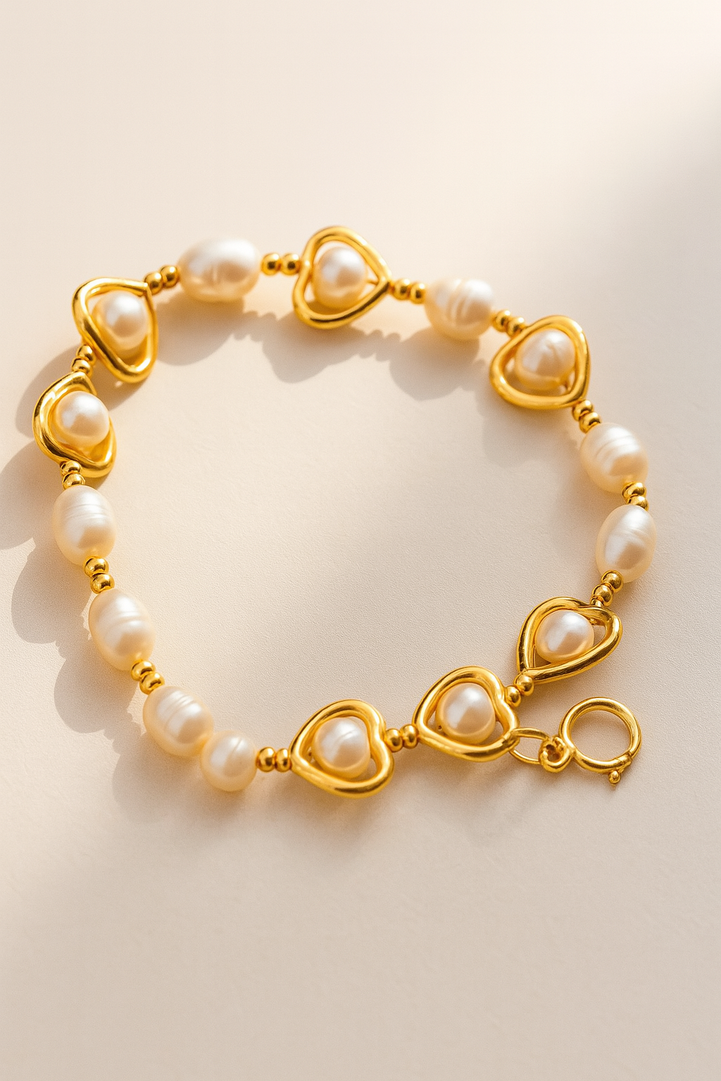 Heart Pearl Anklet | 14-Pearl Gold Anklet with Artisan Heart Frames - JAG Universal Collection