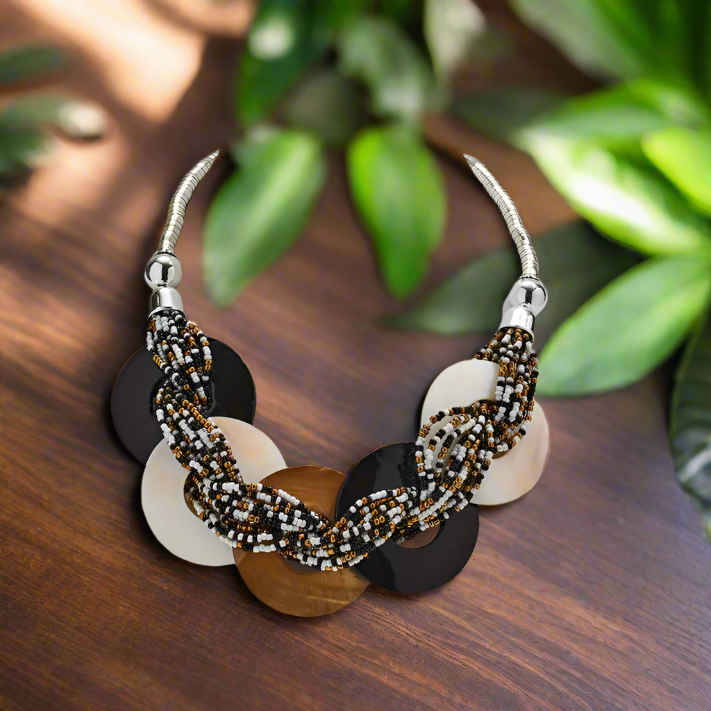 TRADITIONAL DESIGN SHELL BEADED NECKLACE - HANDCRAFTED - JAG Universal Collection