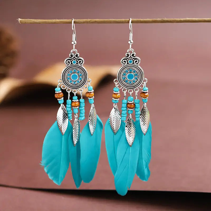 BEAUTIFUL FEATHER AND BEADS EARRINGS - HANDCRAFTED - JAG Universal Collection