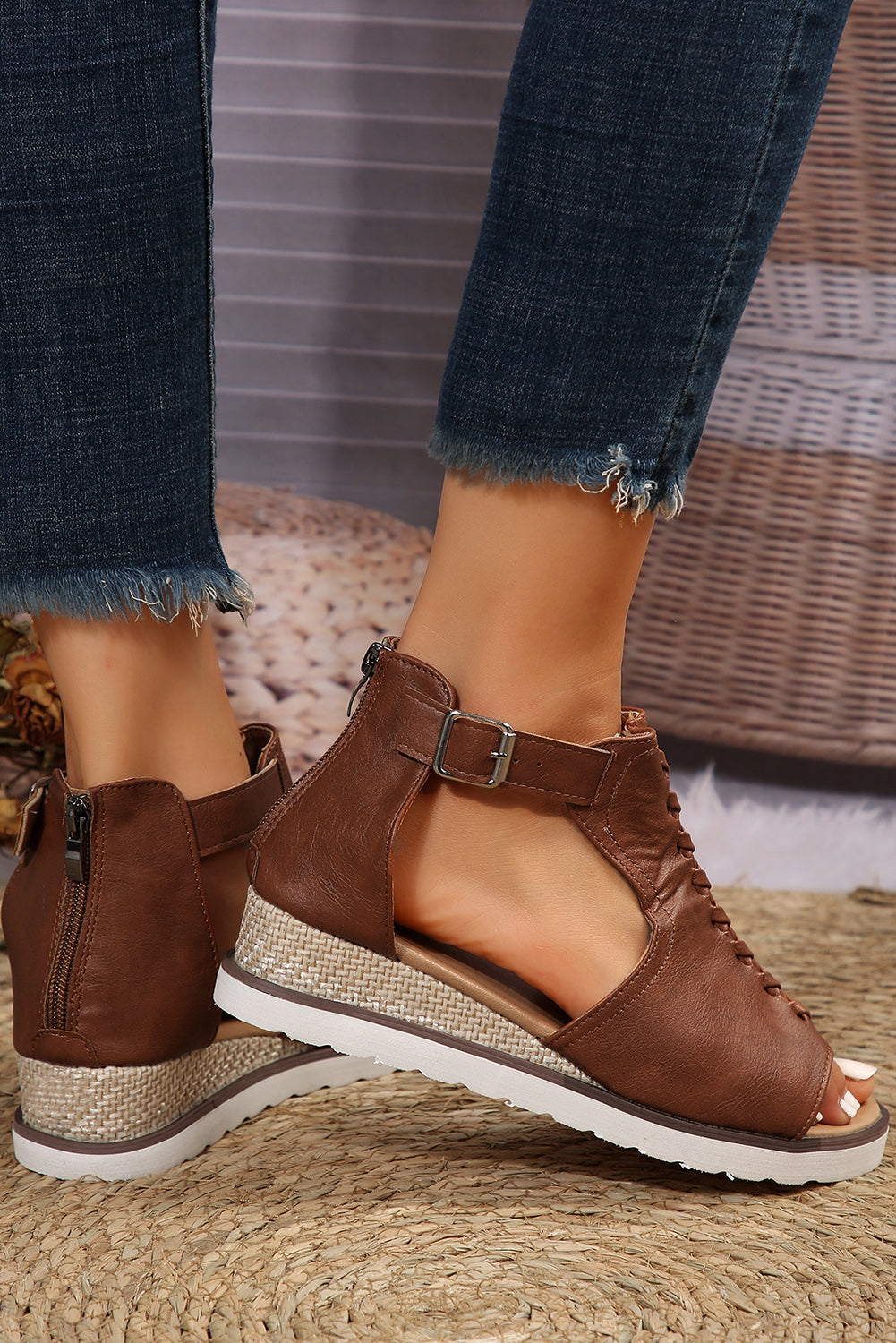 Cutout Buckle Strap Platform Slides Shoes
