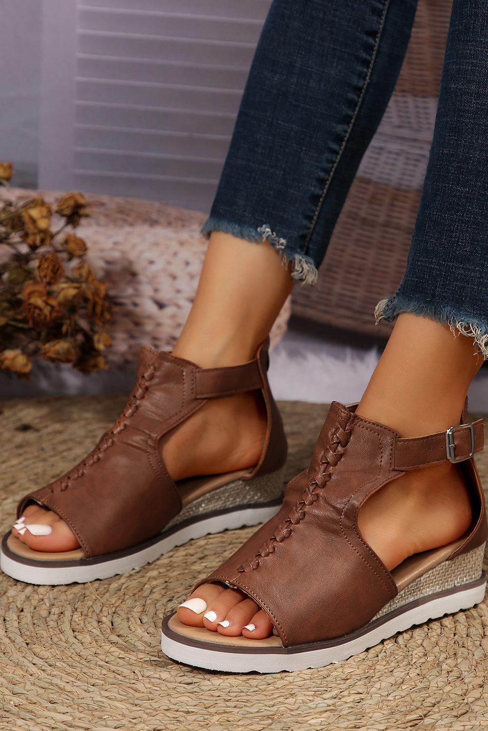 Cutout Buckle Strap Platform Slides Shoes