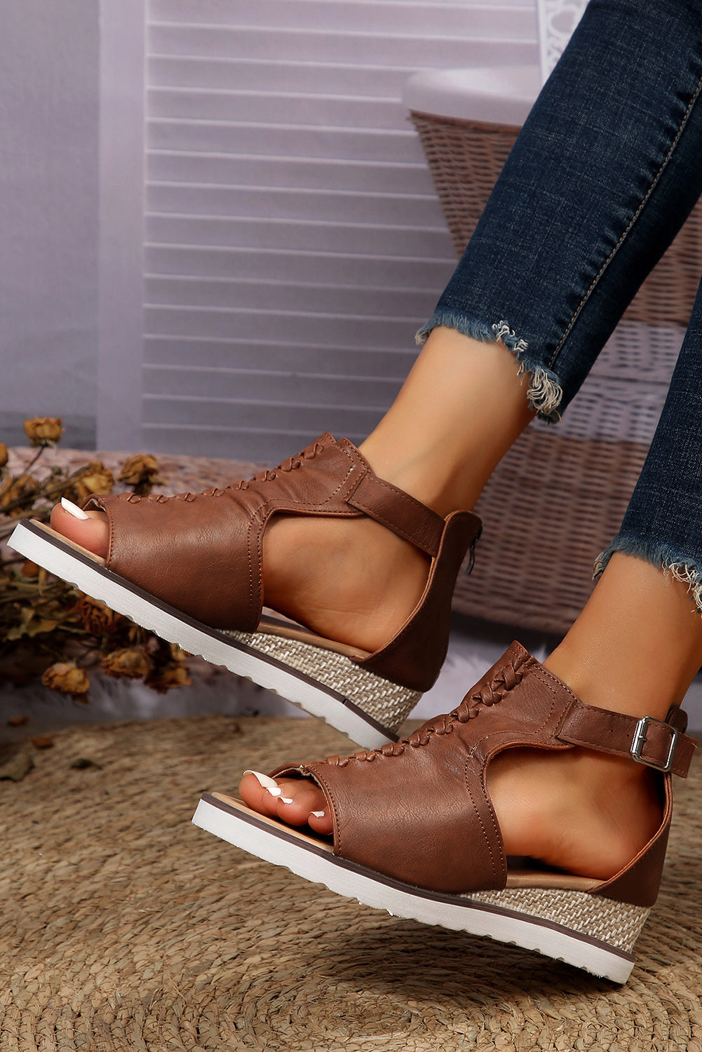 Cutout Buckle Strap Platform Slides Shoes