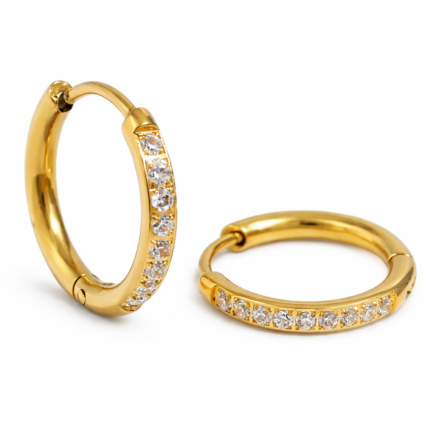 Gold Titanium Steel Zircon Hoop Earrings for Women