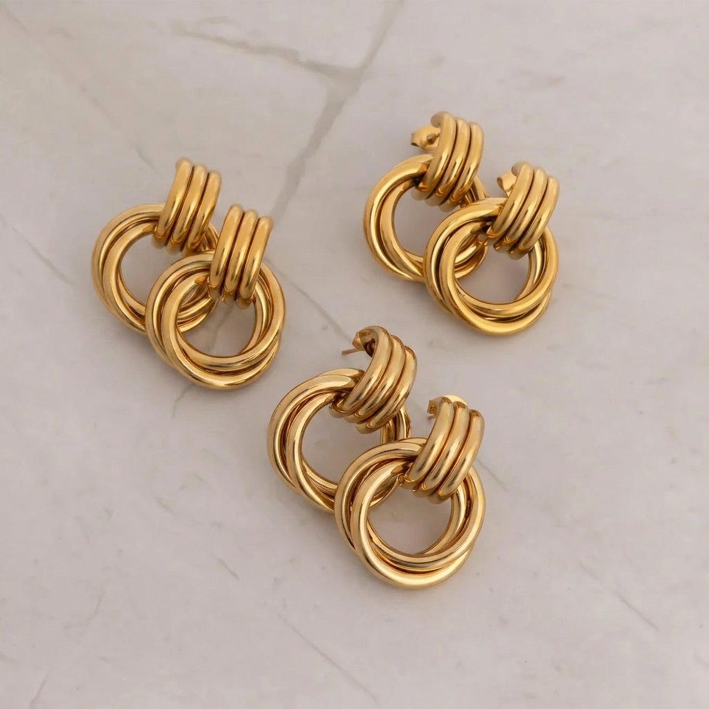 18K Gold PVD 316L Surgical Stainless Steel Double Interlocking Hoop Earrings for Women – Non-Tarnish, Hypoallergenic