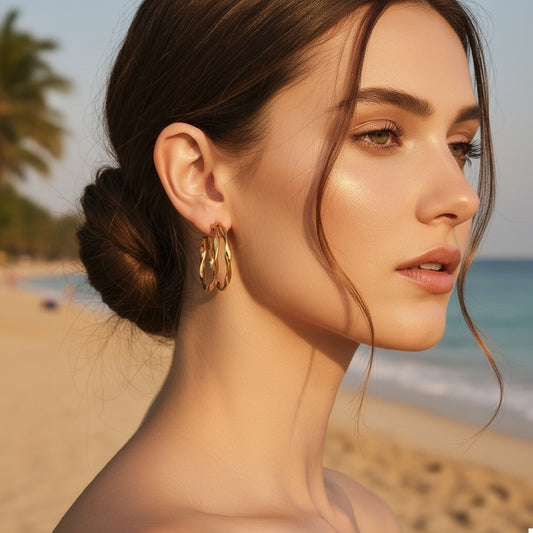 Twisted Gold-Plated Chunky Hoop Earrings – Classic Sculpted Design