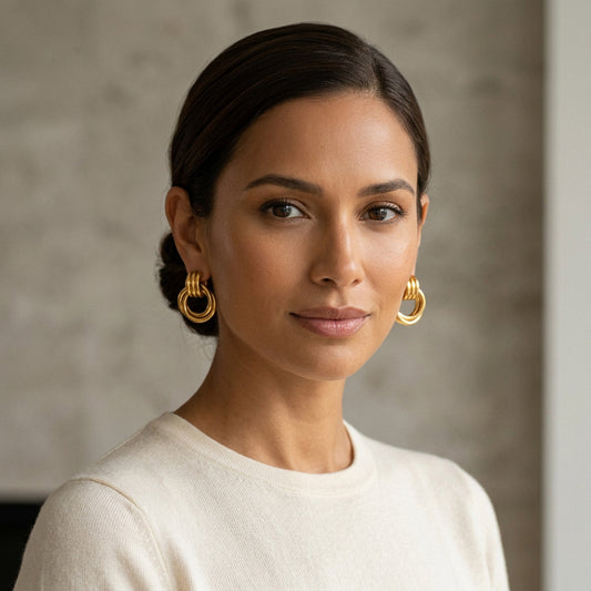Made in the USA, 18K Gold PVD 316L Surgical Stainless Steel Double Interlocking Hoop Earrings for Women – Non-Tarnish, Hypoallergenic